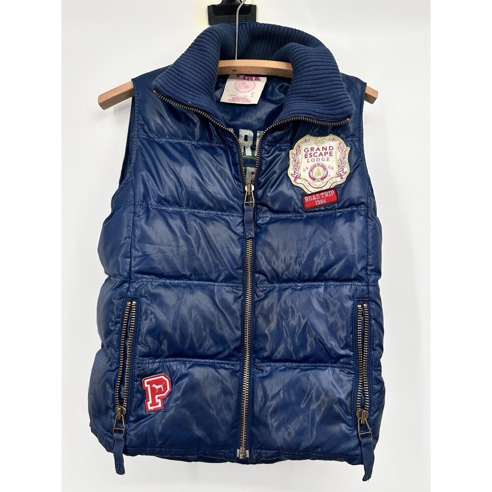 Victoria Secret Pink Trustees Of The University Puffer Vest Navy Blue S Y2K Vtg